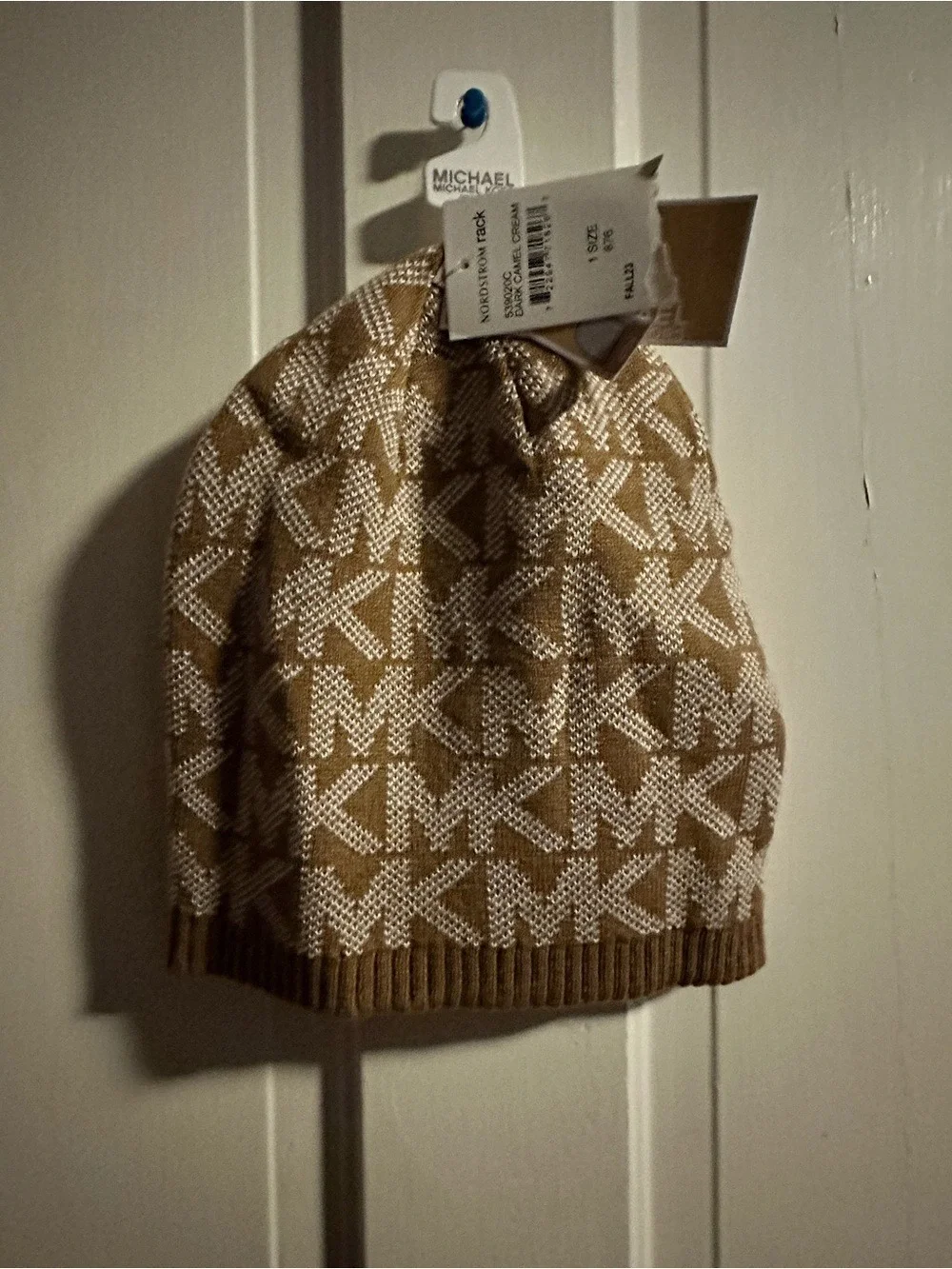 Michael Kors Logo Knit Beanie Hat - Camel & Cream Monogram Logo Knit Winter NWT